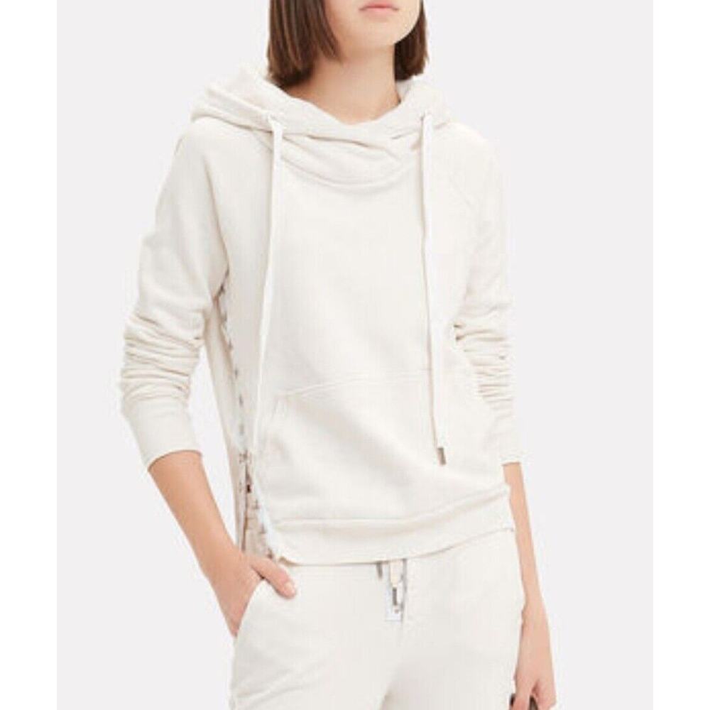 NSF Mildred Pullover Hoodie Sweatshirt White Size Large Asymetrical Hook And Eye